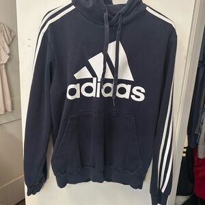 Adidas Men's Dark Blue Hoodie with White Logo
